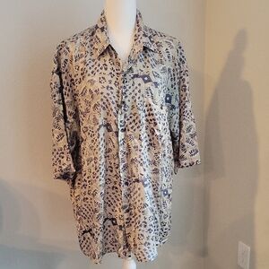 Utopia Silk Button Short Sleeve Shirt Size Large